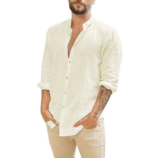 Camisa con cuello alto de color sólido