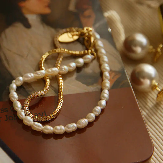 Pulsera Doble Capa de Delicadas Perlas de Agua Dulce para Mujer