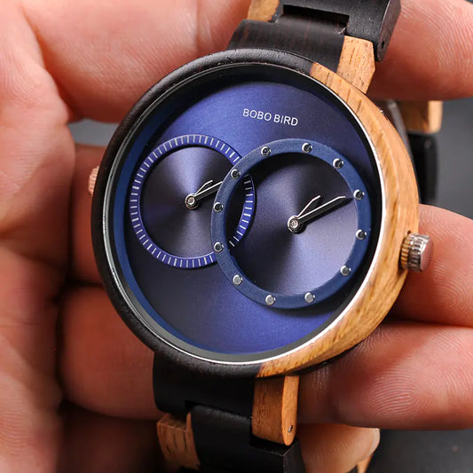 Reloj de Cuarzo Redondo Multifuncional de Madera BOBOBIRD