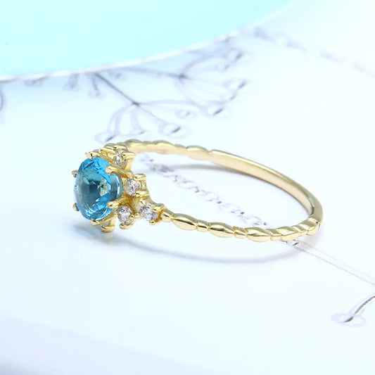 Anillo de Zircón de Topacio Azul Natural de Plata S925 para Mujeres