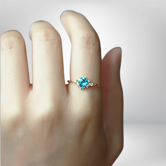 Anillo de Zircón de Topacio Azul Natural de Plata S925