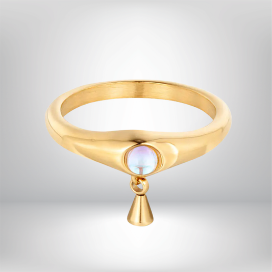 Anillo de Acero de Titanio Minimalista Tridimensional de Perla