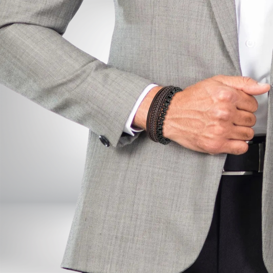 Pulsera para Hombre de Cuero y Cadena de Acero Inoxidable