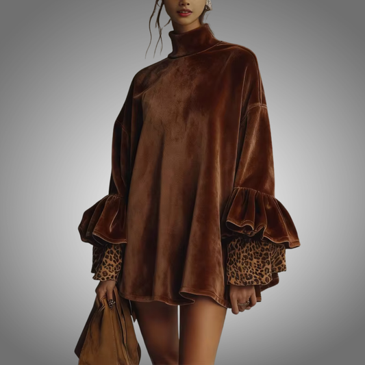 Vestido corto de punto con cuello alto, elegante, con encaje, sexy