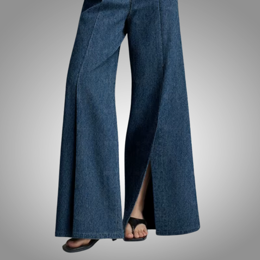 Pantalón vaquero retro para mujer, recto, con abertura, cintura alta