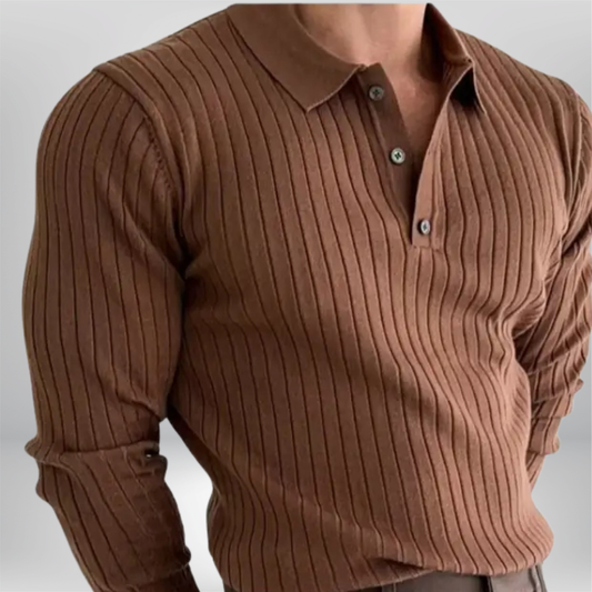 Suéter de Polo de Manga Larga Tejido para Hombres