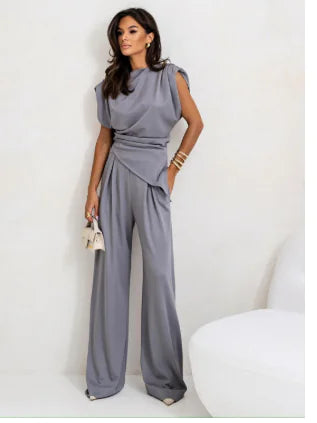 Elegante conjunto de dos piezas para mujer de verano con pantalones anchos