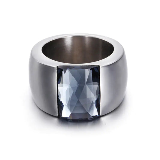 Anillo Simple de Acero de Titanio para Mujeres con Diseño de Vidrio