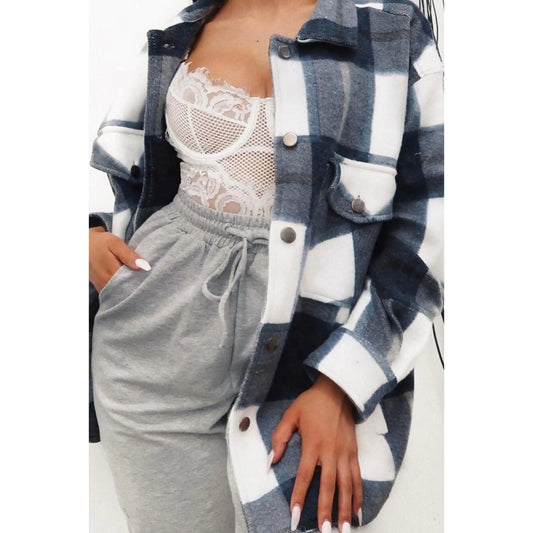 Chaqueta Camisera a Cuadros Azul Marino