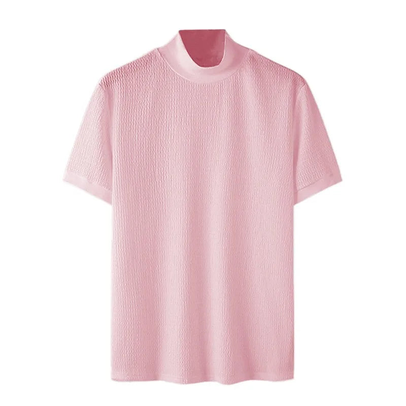 Camiseta ajustada de moda, con textura de punto, cuello alto,