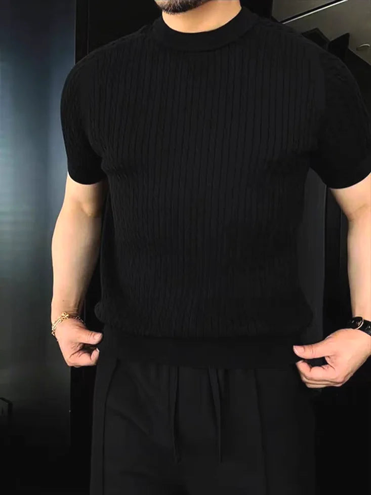 Camiseta de punto, ligera y transpirable con cuello redondo para hombre