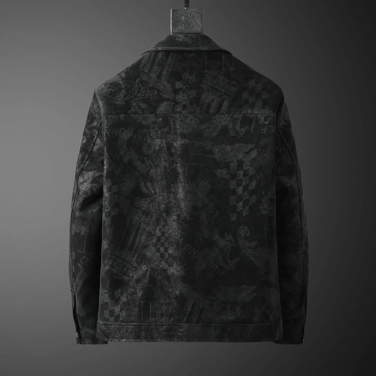 Chaqueta de cuero sintético con solapa para hombre, corta, informal, con estampado