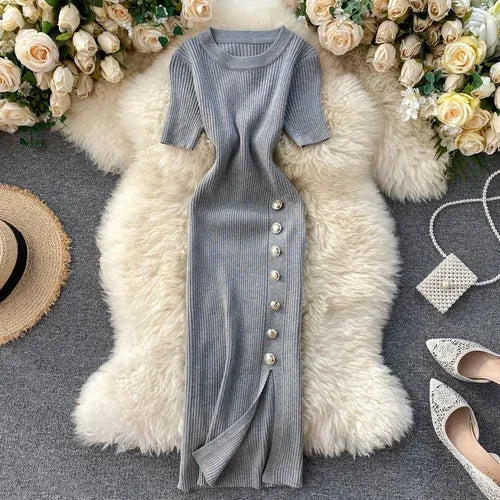 Vestidos sólidos vintage ajustado sexy de punto elástico