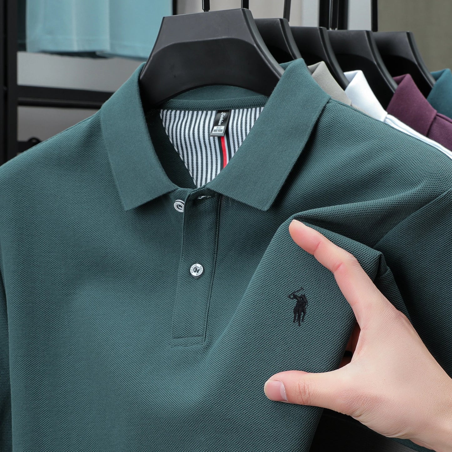 Polo de lujo de manga corta para hombre, 100% algodón puro
