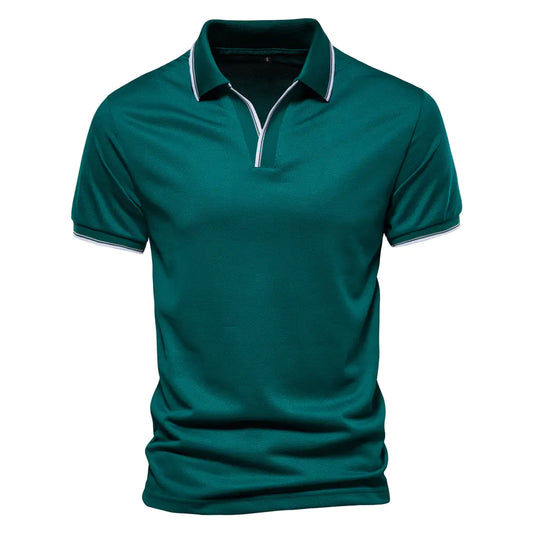 Camiseta Polo V-Cuello de Color Sólido para Hombre de Verano