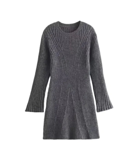 Vestido Redondo de Cuello Elegante y Ajustado para damas color gris