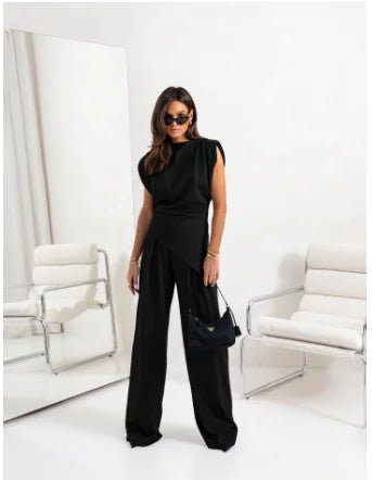 Elegante conjunto de dos piezas para mujer de verano con pantalones anchos