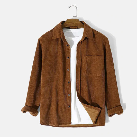 Camisa holgada de pana de manga larga para hombre
