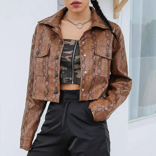 Chaqueta de Cuero con Estampado de Serpiente