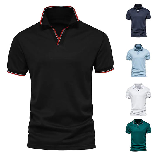 Camiseta Polo V-Cuello de Color Sólido para Hombre de Verano