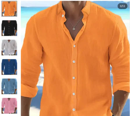 Camisa Casual de Algodón Lino para Hombre