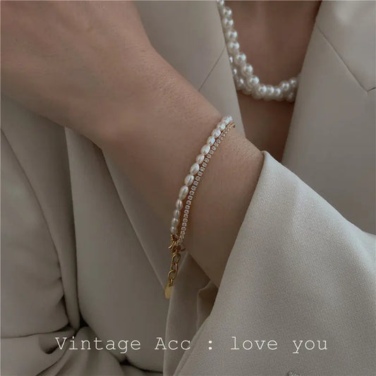 Pulsera Doble Capa de Delicadas Perlas de Agua Dulce para Mujer