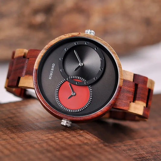Reloj de Cuarzo Redondo Multifuncional de Madera BOBOBIRD