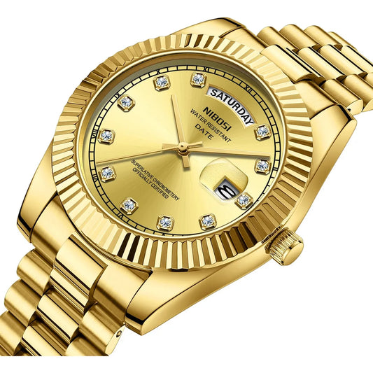 Reloj NIBOSI Classic de acero inoxidable de cuarzo para hombre (B03-Oro)