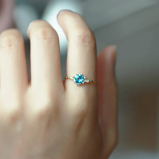 Anillo de Zircón de Topacio Azul Natural de Plata S925 para Mujeres