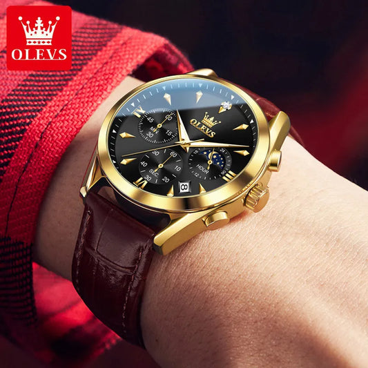 OLEVS Reloj para Hombre con Correa de Cuero, Fecha Automática