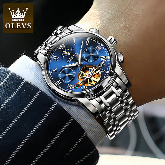 OLEVS Reloj Automático de Lujo con Diamantes Tourbillon de Acero Inoxidable Original