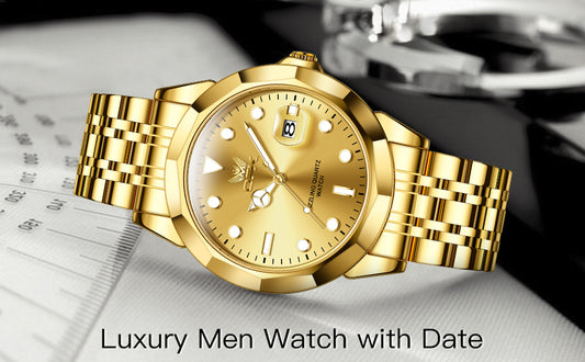 Reloj de vestir OPK para hombre, dorado, de negocios, analógico
