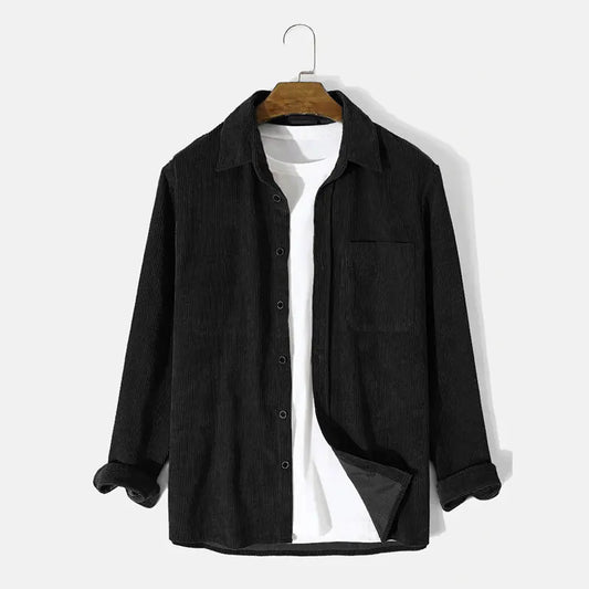 Camisa holgada de pana de manga larga para hombre
