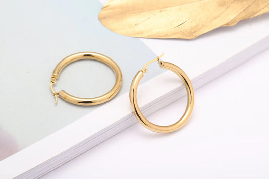 Pendientes de Aro Huecos Grandes de Acero Inoxidable
