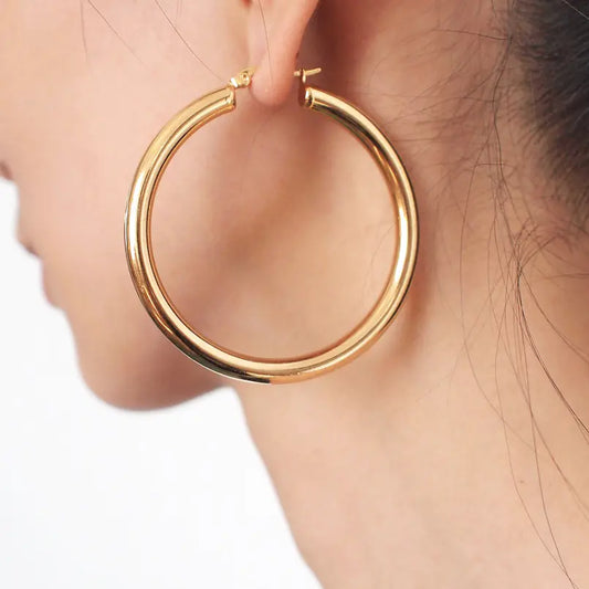 Pendientes de Aro Huecos Grandes de Acero Inoxidable