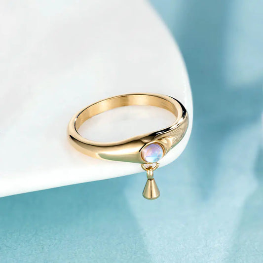 Anillo de Acero de Titanio Minimalista Tridimensional de Perla