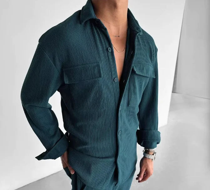 Nueva Camisa de Hombre con Solapa y Manga Larga