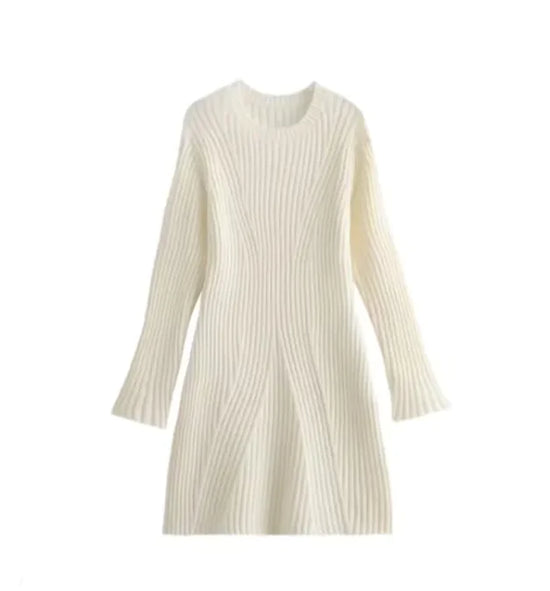 Vestido Redondo de Cuello Elegante y Ajustado para damas color blanco