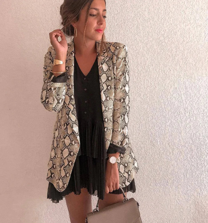 Blazer de Estampado de Serpiente para Mujer