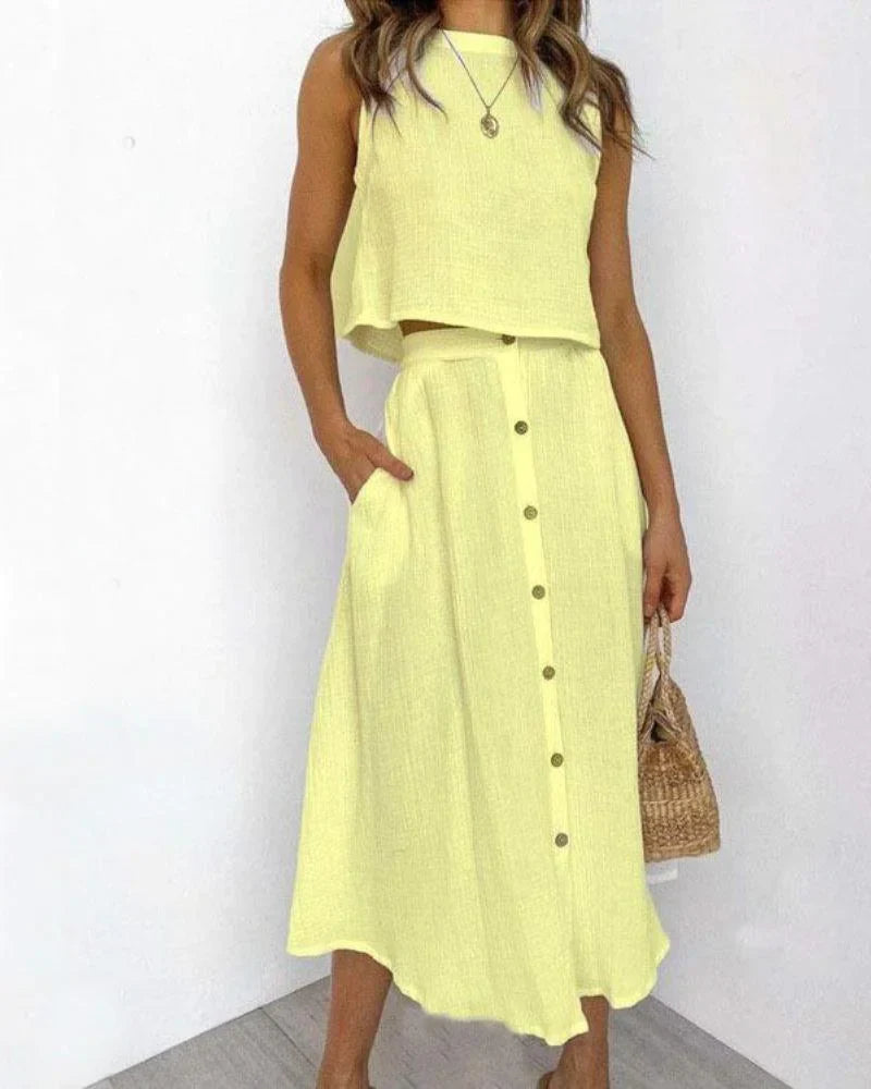 Conjunto de Chaleco y falda Midi - Sofisticación en Dos Piezas