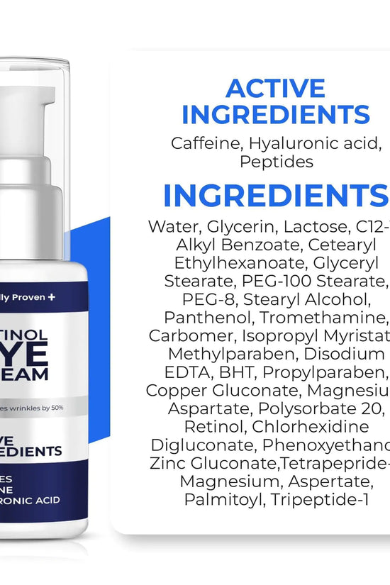Crema de Ojos con Retinol para la Hinchazón y Bolsas Debajo de los Ojos con Ácido Hialurónico y Péptidos