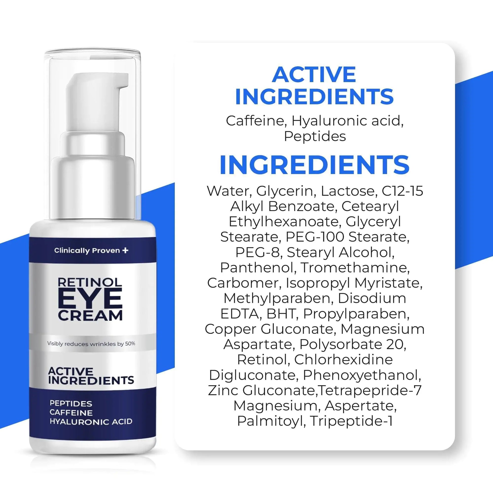 Crema de Ojos con Retinol para la Hinchazón y Bolsas Debajo de los Ojos con Ácido Hialurónico y Péptidos