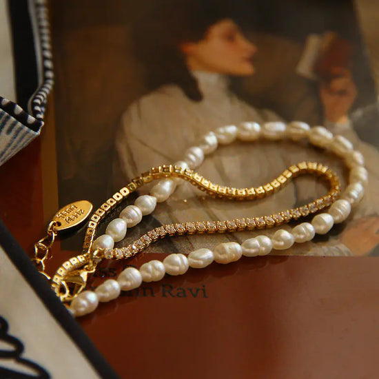 Pulsera Doble Capa de Delicadas Perlas de Agua Dulce para Mujer
