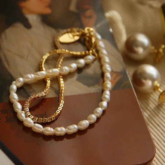 Pulsera Doble Capa de Delicadas Perlas de Agua Dulce para Mujer