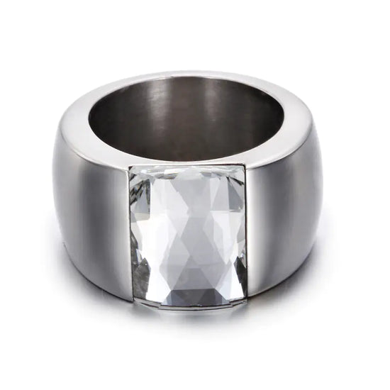 Anillo Simple de Acero de Titanio para Mujeres con Diseño de Vidrio