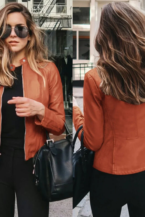 Chaqueta de Cuero Sintético marron doble vista