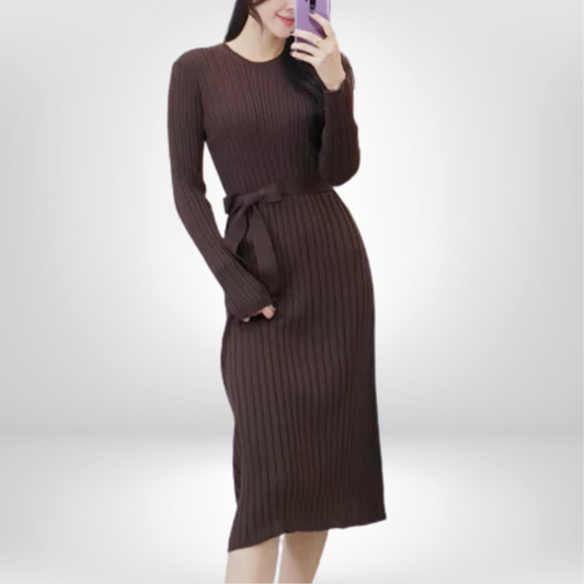 Vestido de Punto con Lazo y Estilo Europeo hasta la Rodilla