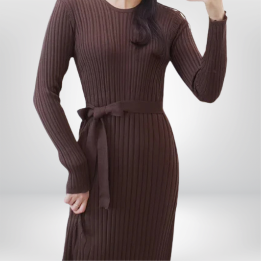 Vestido de Punto con Lazo y Estilo Europeo hasta la Rodilla