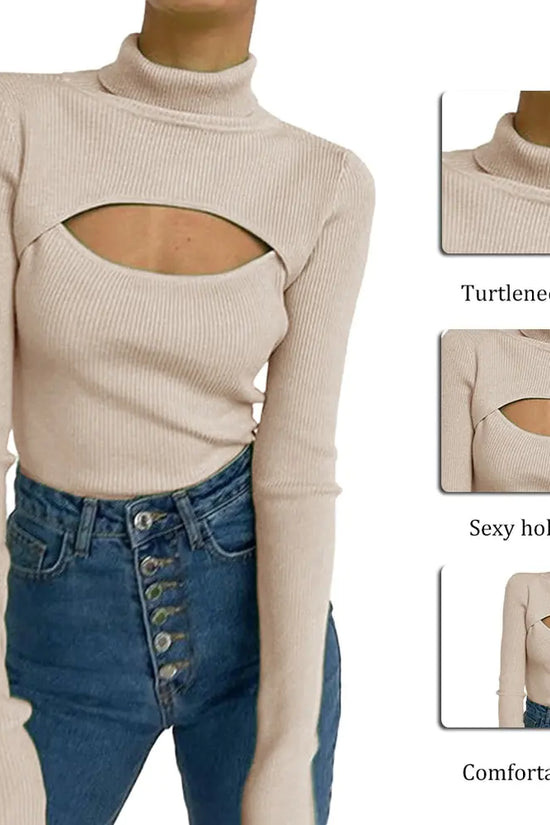 Suéter Mujer Estilo Y2K - Moda Coreana en poliéster con cuello alto y abertura frontal, ideal para otoño y estilo elegante casual.