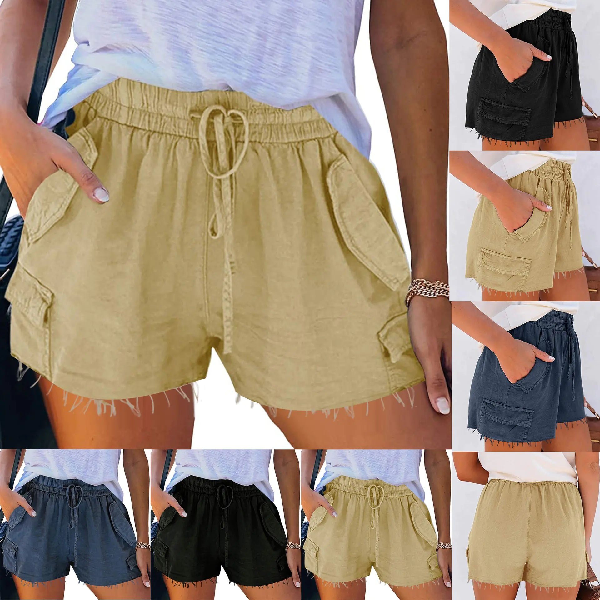 Shorts Casuales de Pierna Ancha y Cintura Alta